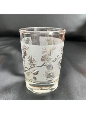 VINTAGE Libby Silver Pine Cone Frosted Small Glass Mid-Century Retro
